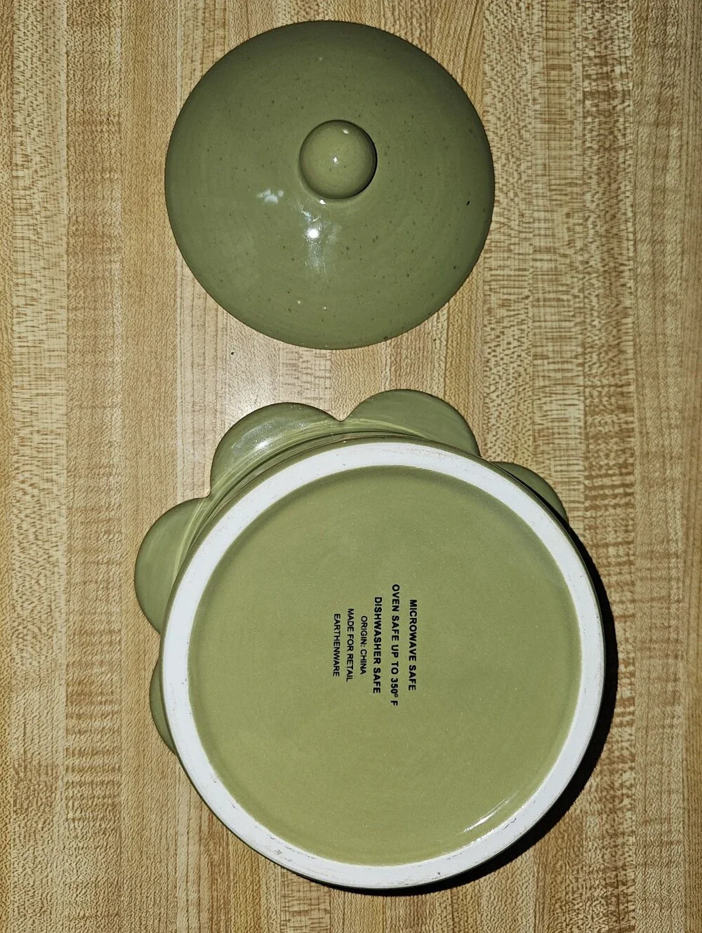 Green Ceramic Floral Lid Serving Bowl - Home Kitchen